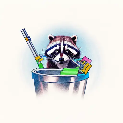 Bandit Raccoon Holding A Gun In Trashcan