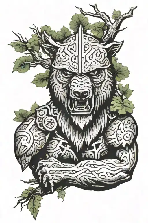 Bear Head Berserker Viking Trees Forest