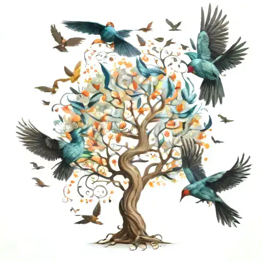 Tree Of Life Birds Flying Away