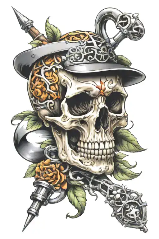 Skull And Medical Caduceus Intertwined