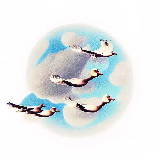 5 Goose Flying In Circle Beaks Touching