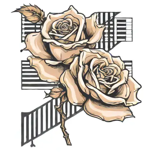 Hyper Realistic Rose Made Of Piano Keys On Music Note Vines