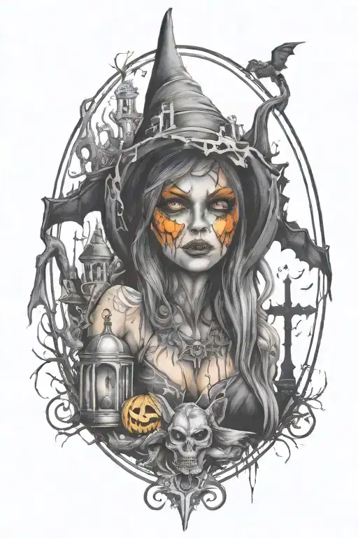 Halloween Witch And Bat