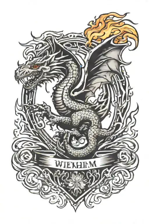 Wrexham Emblem With Dragon Breathing Fire