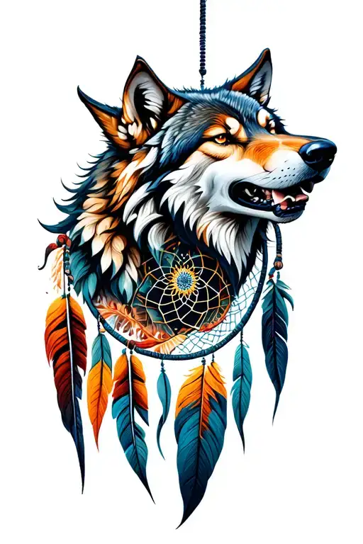 Dreamcatcher With Howling Wolf Head