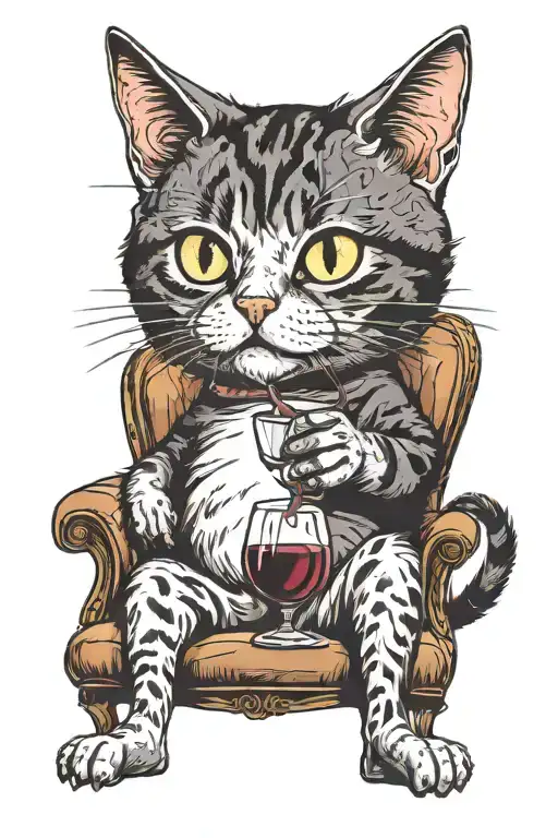 A Cat Drinking Wine On A Couch Watching Tv Seen