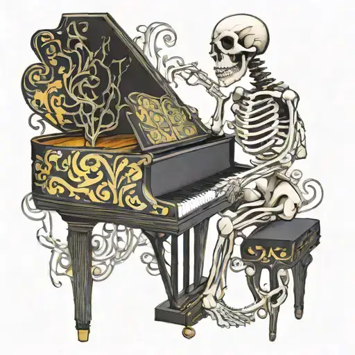 Skeleton Playing Piano Abstract 3D Design With Mc Esher Art