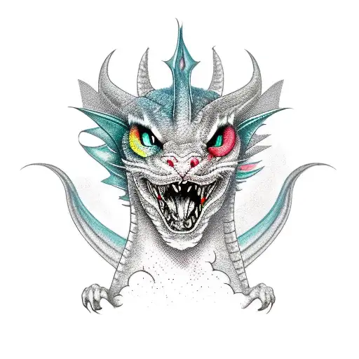 Dragon Whit Cat Head Tattoo