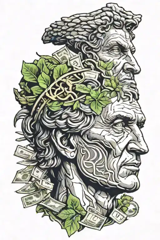 Caesar Face Paired With A Money Hustling Motive