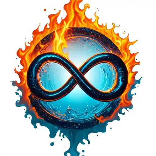 Infinity Sign In A Circle Surrounding With Fire And Water