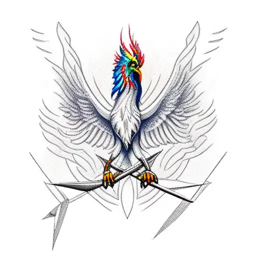 A Phoenix Made Up Of Intricate Arrow Designs