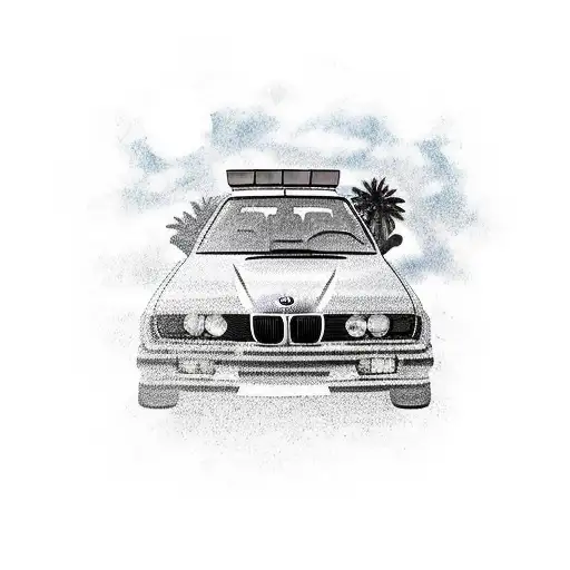 Red Bmw E30 With Sunset Background And A Palm Tree