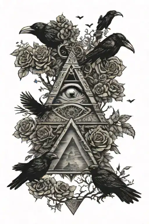 Acient Pyramid Eye With Tree Of Life Tattoo Roses Ravens