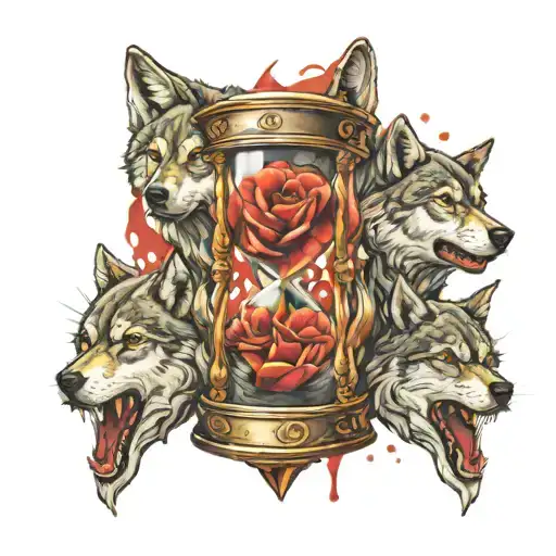 Broken Hourglass With Wolves Coming Out