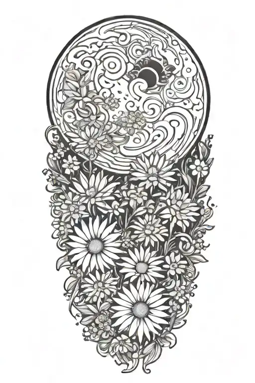 Crescent Moon Surrounded By Daisys