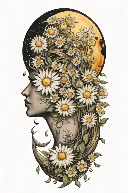 Crescent Moon Surrounded By Daisys