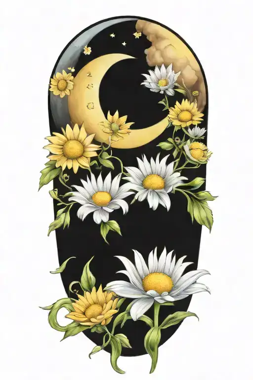 Crescent Moon Surrounded By Daisys