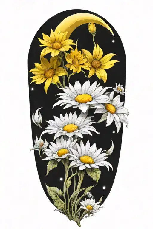 Crescent Moon Made Out Of Daisy Flowers
