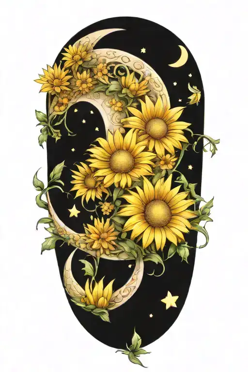 Crescent Moon Made Out Of Daisy Flowers