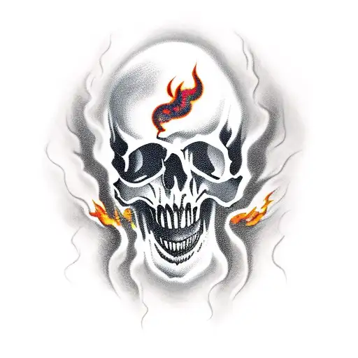 Ghost With A Skull And Flames
