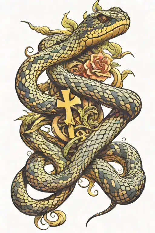 Snake And Cross Wrapped