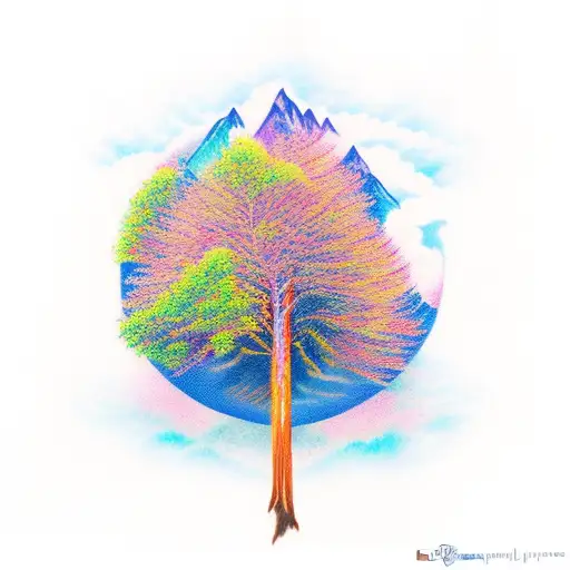 Tree On Fire With Mountain Range In Background