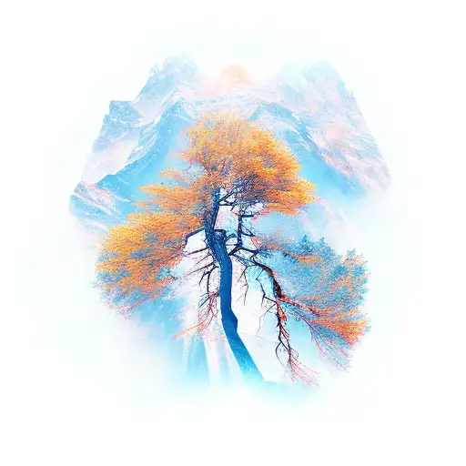 Tress On Fire Below Mountain Range