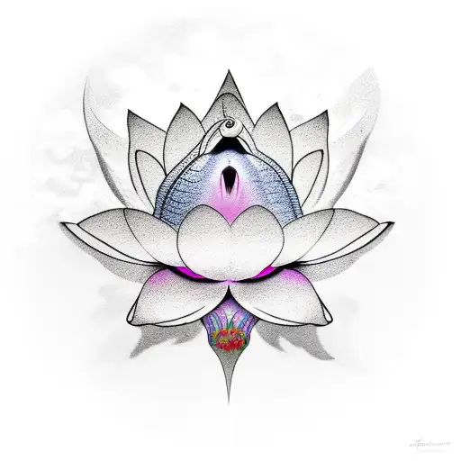 Two Parts Of Lotus With A Kio Fish In Between