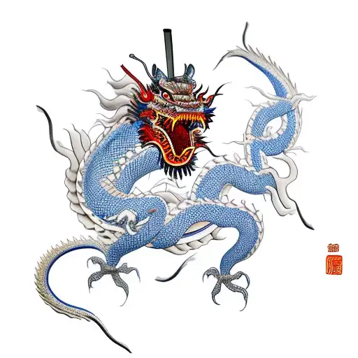 Samurai Surrounded By A Chinese Dragon