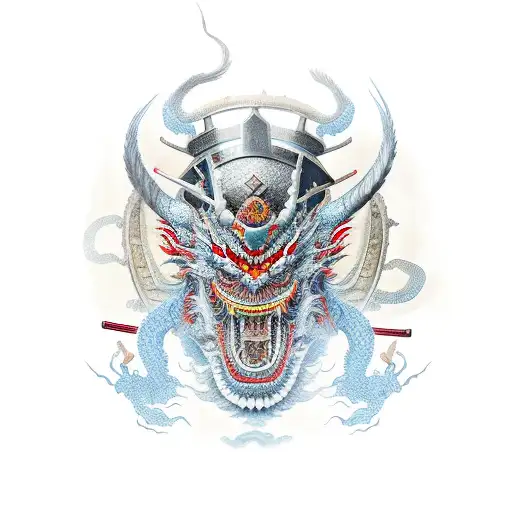 Samurai Surrounded By A Chinese Dragon