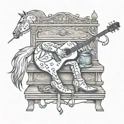 Acoustic Gutiar Resting On Horse Saddle With Boots