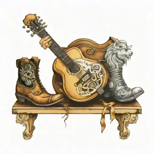 Acoustic Gutiar On Horse Saddle With Boots