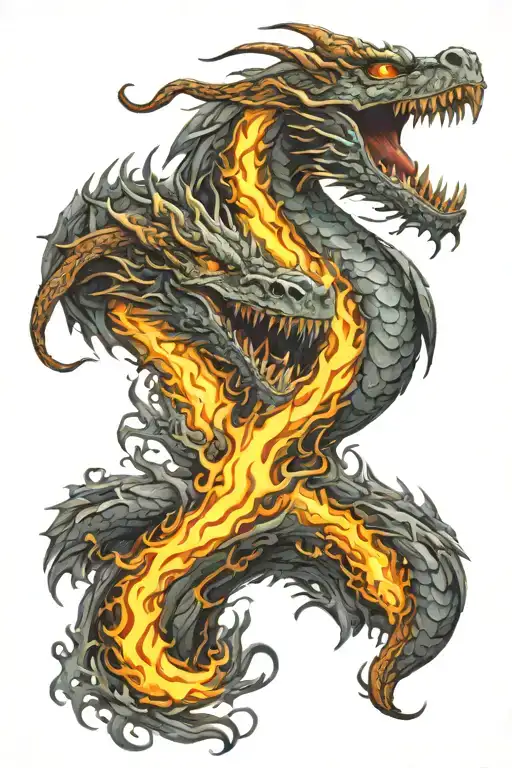 Dragon Breathing Fire On Phoenix Rising From The Ashes