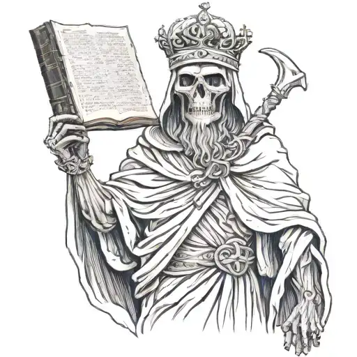 Grim Reaper Standing Crown Holding Book Greek Sculpture