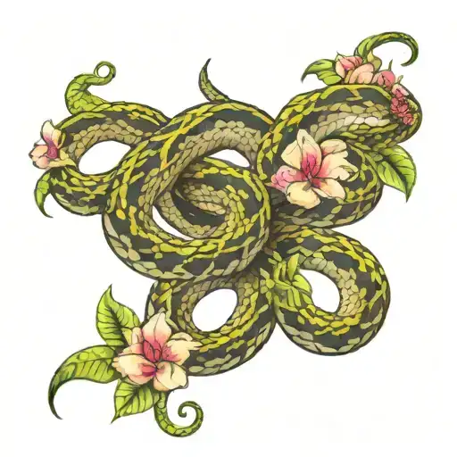 Stretched Out Snake With Flowers Blooming