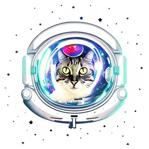 Black Cat With Astronaut Helmet With Galaxy In Background