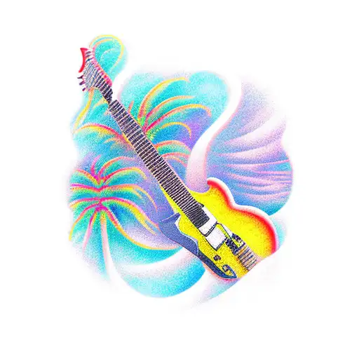 A Palm Tree Shaped Like A Guitar With Waves Crashing Around It