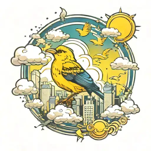 Sunshine Pretty Lights City Yellow Bird Glitter Shining Clouds