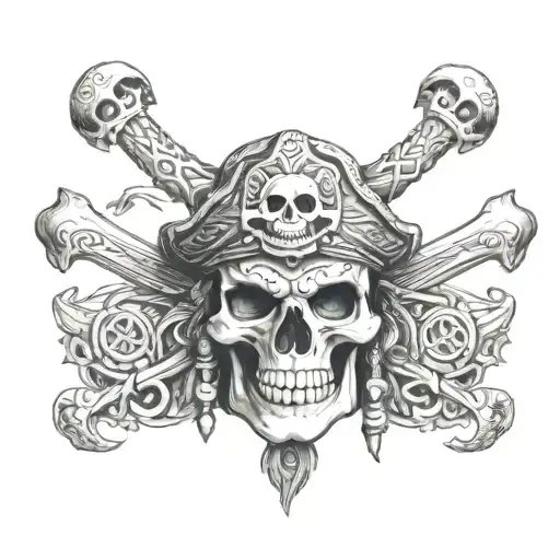 Pirate Skull Mayan Aztec Symbols