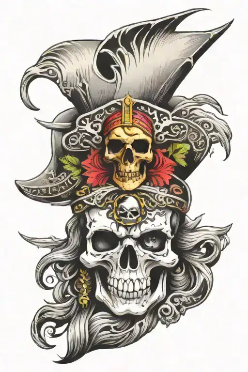 Pirate Skull Mayan Aztec Symbols