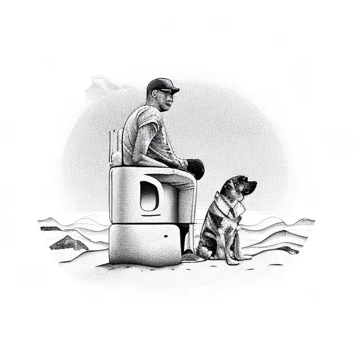 Man And His Medium Sized Dog Seated Together Watching A Beautiful Horizon And A Sunset Far Away