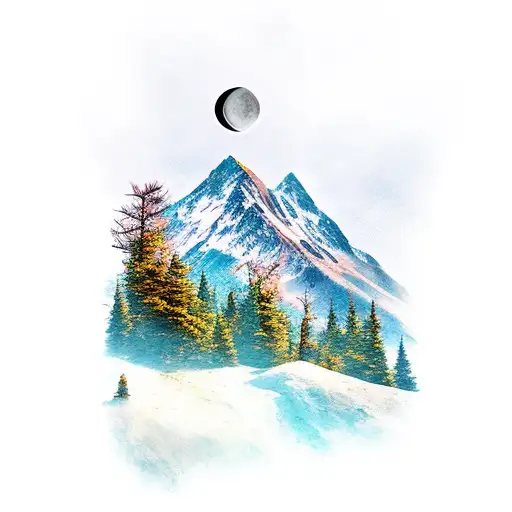 Mountain Scene With Moon