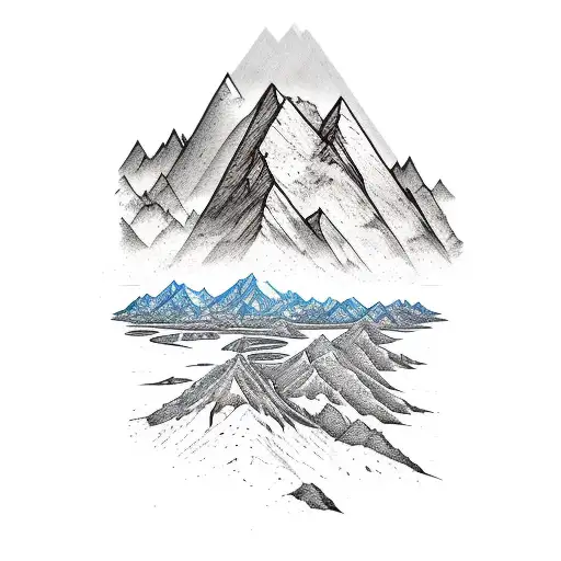 Sketch Of A Mountain With A River Flowing Down In Perspective