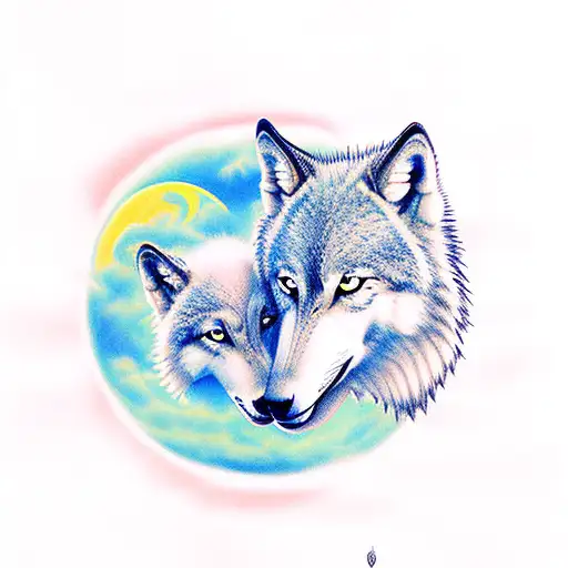 Cursed Wolf Carrying A Frightened Lamb Looking Up To The Moon