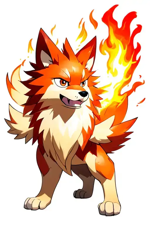 The Pokemon Arcanine Using The Move Flamethrower