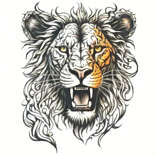 Lion Face Made Out Of Fire