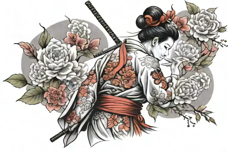 Geisha Samurai Tattoo Design Full Back Art Without Background