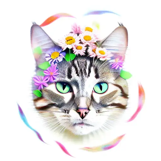 Cat Surrounded By Flowers