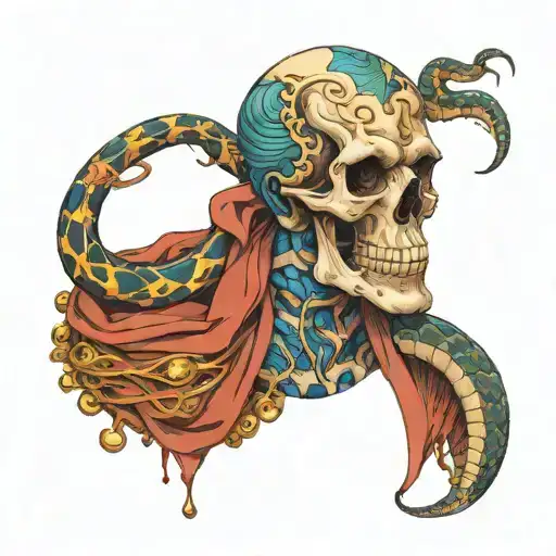 With A Smile Coming Out Of His Skull And A Snake And Skull Wrapped Around Him