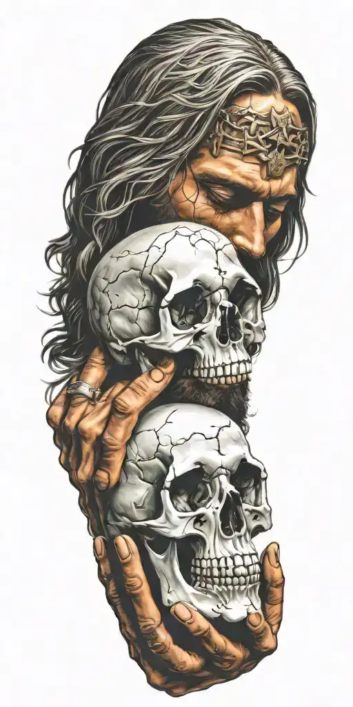 Jesus Christ Touching A Skull